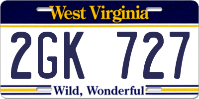 WV license plate 2GK727