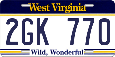 WV license plate 2GK770