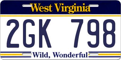 WV license plate 2GK798