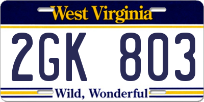 WV license plate 2GK803