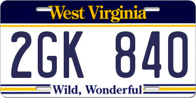 WV license plate 2GK840