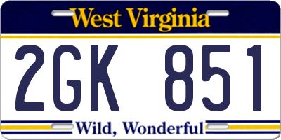 WV license plate 2GK851