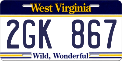 WV license plate 2GK867