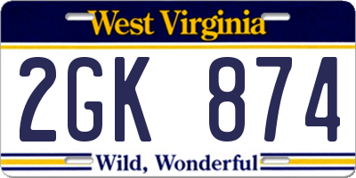 WV license plate 2GK874
