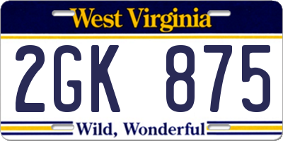 WV license plate 2GK875