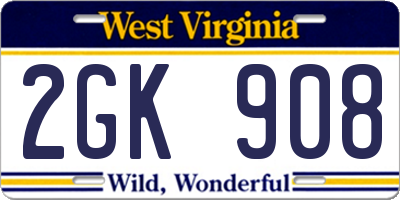 WV license plate 2GK908