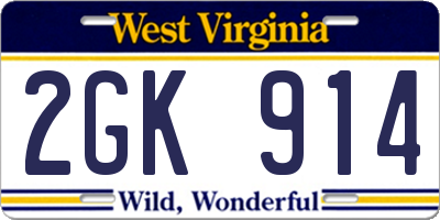 WV license plate 2GK914