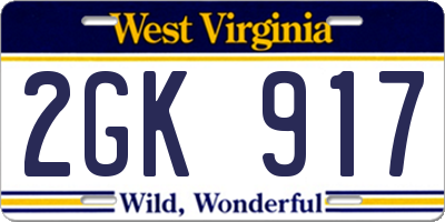 WV license plate 2GK917