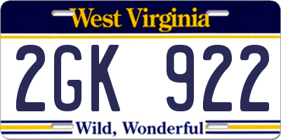 WV license plate 2GK922