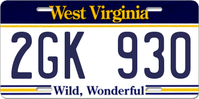 WV license plate 2GK930