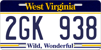 WV license plate 2GK938