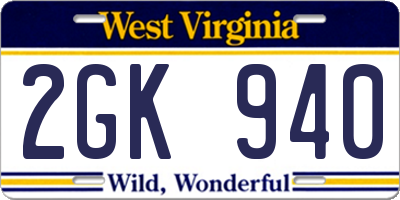 WV license plate 2GK940