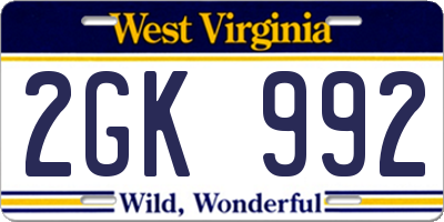 WV license plate 2GK992
