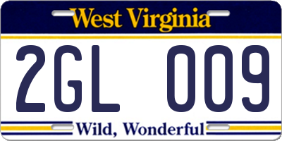 WV license plate 2GL009