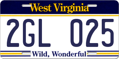WV license plate 2GL025