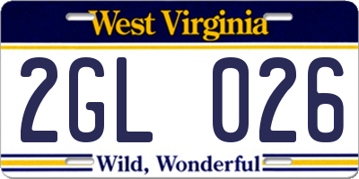 WV license plate 2GL026