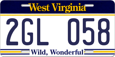 WV license plate 2GL058