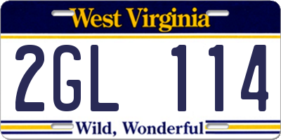 WV license plate 2GL114