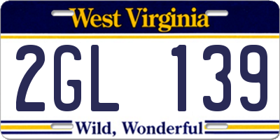 WV license plate 2GL139