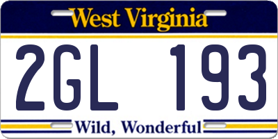 WV license plate 2GL193
