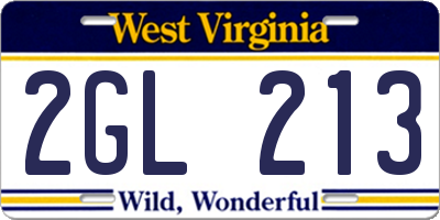 WV license plate 2GL213