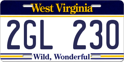 WV license plate 2GL230