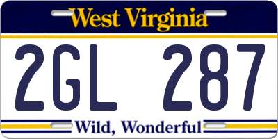 WV license plate 2GL287