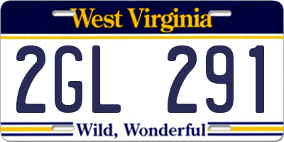WV license plate 2GL291
