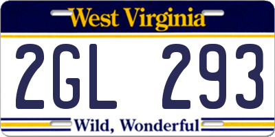 WV license plate 2GL293
