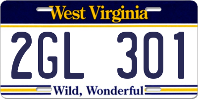 WV license plate 2GL301