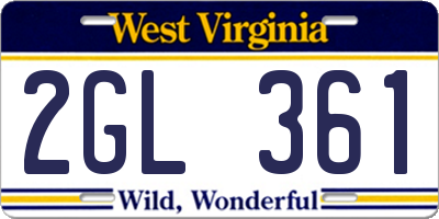 WV license plate 2GL361