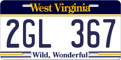 WV license plate 2GL367