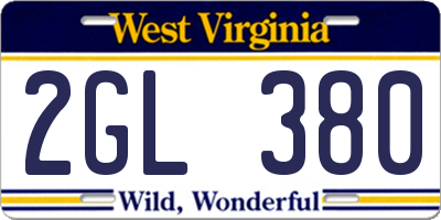 WV license plate 2GL380