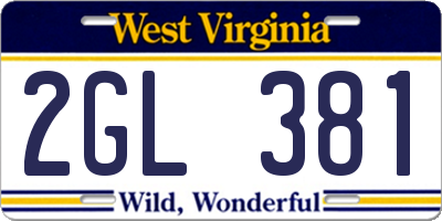 WV license plate 2GL381