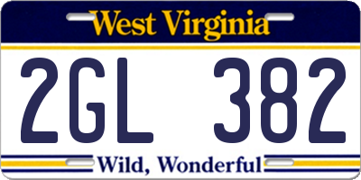 WV license plate 2GL382