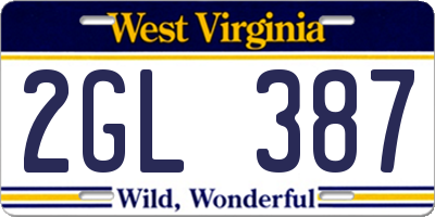 WV license plate 2GL387