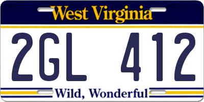 WV license plate 2GL412