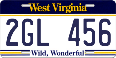 WV license plate 2GL456