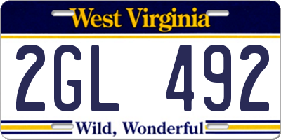 WV license plate 2GL492