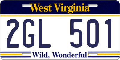 WV license plate 2GL501