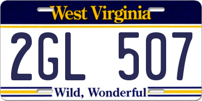 WV license plate 2GL507