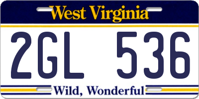 WV license plate 2GL536