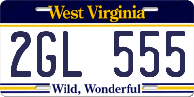 WV license plate 2GL555