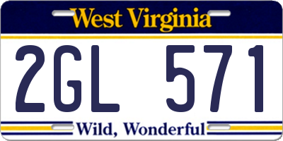 WV license plate 2GL571