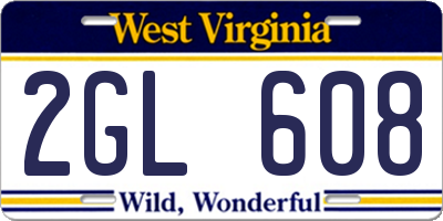 WV license plate 2GL608
