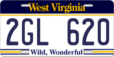WV license plate 2GL620