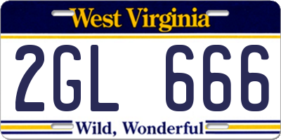 WV license plate 2GL666