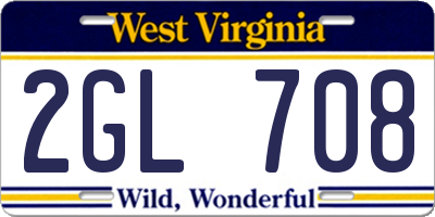 WV license plate 2GL708