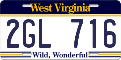 WV license plate 2GL716