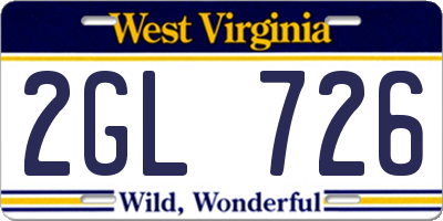 WV license plate 2GL726